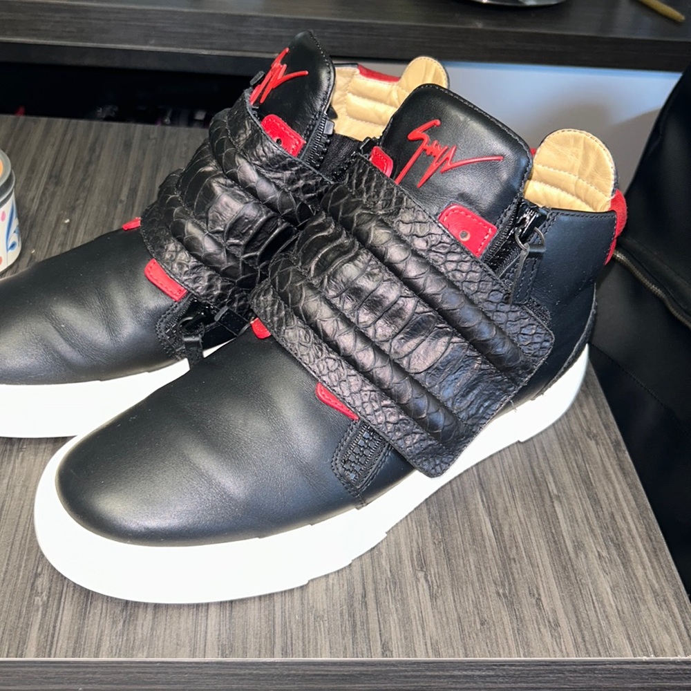 Black Giuseppe Shoes With Python Strap And Heel - image 1